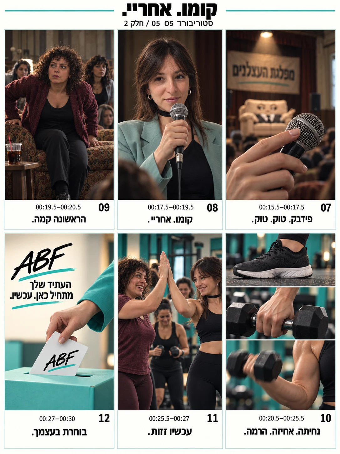 לוח ההמשך: מיקרופון, קימה, משקולות, אימון משותף ופתק ABF